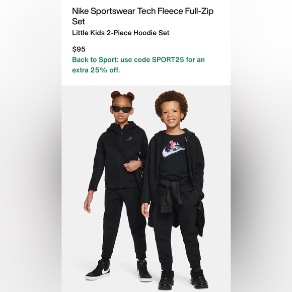 Nike Sportswear Black Tech Fleece Full-Zip Set Little Kids Size 5-6 Medium - Picture 7 of 7